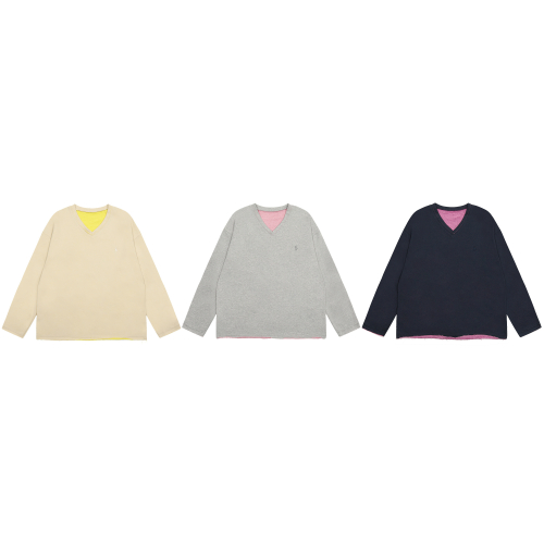 Reversible V-Neck Sweater in Beige, Grey, and Navy